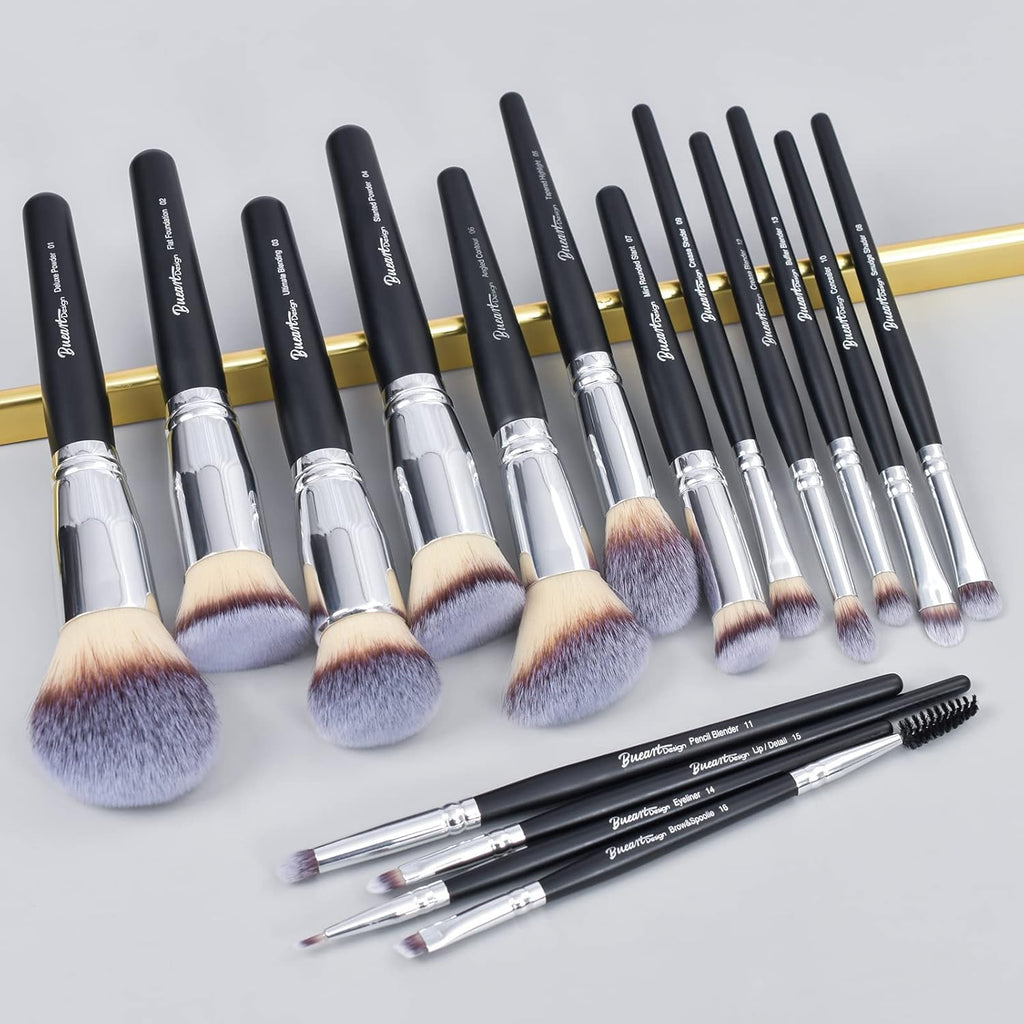 19Pcs ULTRA SOFT Black Labeled Makeup Brushes Set Contains Large Powder Flat Foundation Blending Blush Face Contour Concealers Brush (16Pcs Matte Black S)