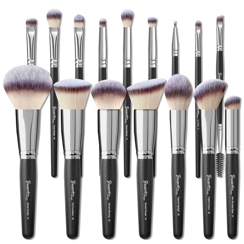 19Pcs ULTRA SOFT Black Labeled Makeup Brushes Set Contains Large Powder Flat Foundation Blending Blush Face Contour Concealers Brush (16Pcs Matte Black S)
